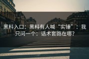 黑料入口：黑料有人喊“实锤”：我只问一个：话术套路在哪？