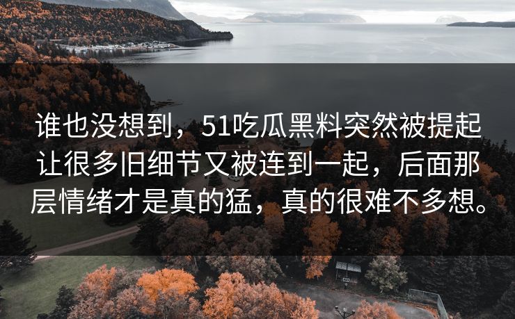 谁也没想到，51吃瓜黑料突然被提起让很多旧细节又被连到一起，后面那层情绪才是真的猛，真的很难不多想。-第1张图片-51吃瓜爆料网 - 今日最热猛瓜